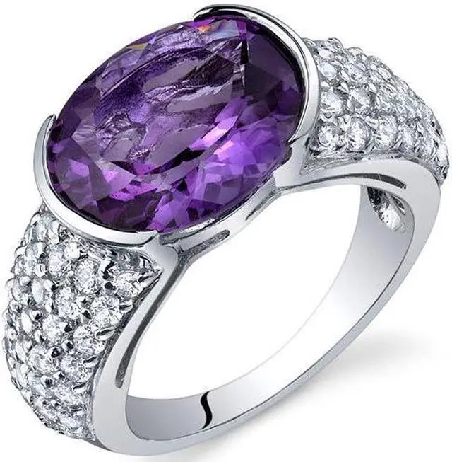Alt view image 3 of 3 - Opulent Sophistication 4.00 Carats Amethyst Ring in Sterling Silver Size 5