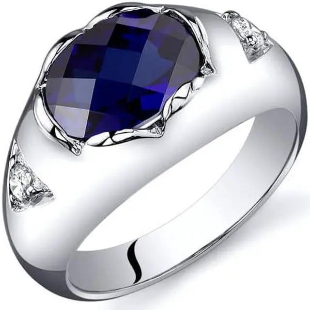 Alt view image 2 of 2 - Oval Checkerboard Cut 2.50 carats Blue Sapphire Ring in Sterling Silver Size 7, Available in Sizes 5 thru 9