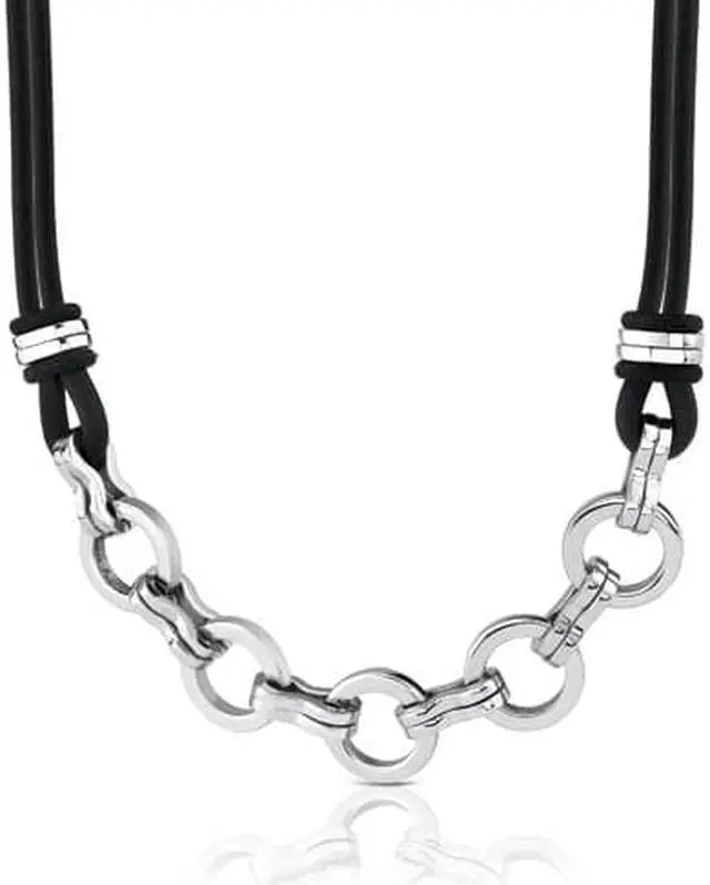 Alt view image 2 of 4 - Hard-hitting Fashion: Stainless Steel Cable Style Pendant on a Rubber Cord for Men
