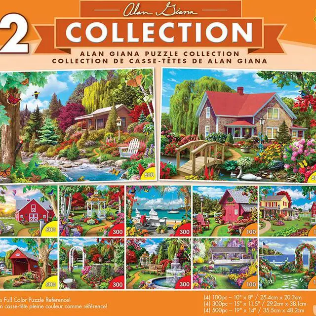 Alt view image 3 of 6 - MasterPieces Alan Giana Collection Bundle, Jigsaw Puzzle, Featuring Garden & Country Scenes, 12-Pack, 100, 300, & 500 Pieces