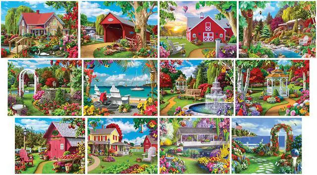 Alt view image 5 of 6 - MasterPieces Alan Giana Collection Bundle, Jigsaw Puzzle, Featuring Garden & Country Scenes, 12-Pack, 100, 300, & 500 Pieces