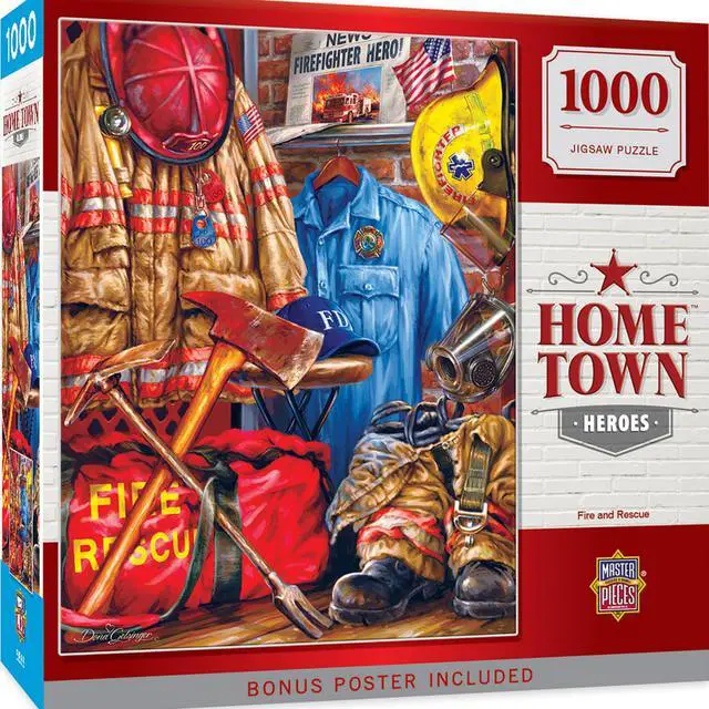 Alt view image 2 of 10 - MasterPieces Hometown Heroes Fire and Rescue - Uniforms and Gear 1000 Piece Jigsaw Puzzle by Dona Gelsinger