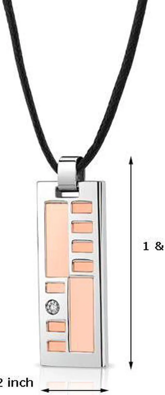 Alt view image 4 of 4 - Stainless Steel Rose Gold finish, Solitaire CZ Fancy Dog Tag Pendant with adjustable Black cord