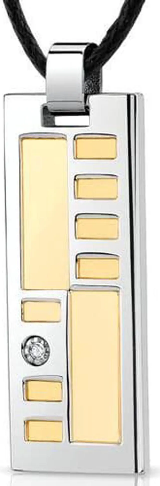 Alt view image 4 of 6 - Stainless Steel Two tone Solitaire CZ Fancy Dog Tag Pendant with adjustable Black cord