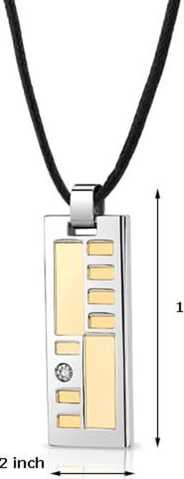 Alt view image 6 of 6 - Stainless Steel Two tone Solitaire CZ Fancy Dog Tag Pendant with adjustable Black cord