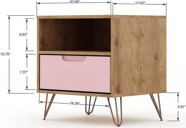 Alt view image 8 of 20 - Rockefeller 1.0  Nightstand in Nature and Rose Pink