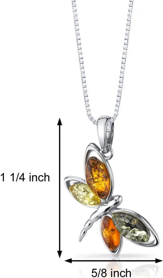 Alt view image 6 of 7 - Oravo Baltic Amber Butterfly Pendant Necklace Sterling Silver Multiple Colors, 18"