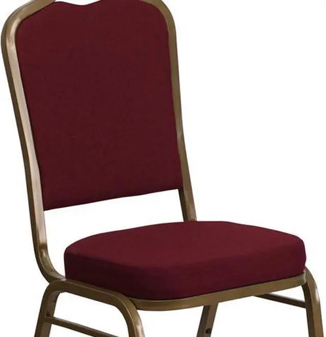 Alt view image 15 of 20 - HERCULES Series Crown Back Stacking Banquet Chair in Burgundy Fabric - Gold Frame