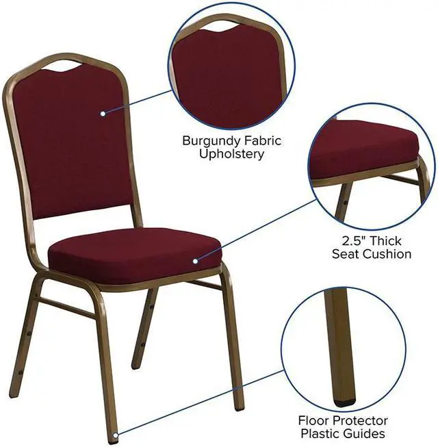 Alt view image 17 of 20 - HERCULES Series Crown Back Stacking Banquet Chair in Burgundy Fabric - Gold Frame