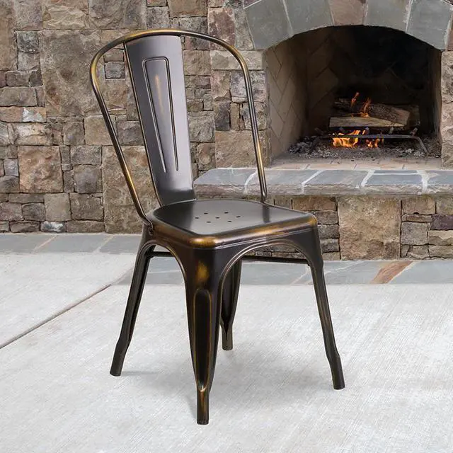 Alt view image 2 of 20 - Flash Furniture Distressed Metal Indoor Stackable Chair, Copper