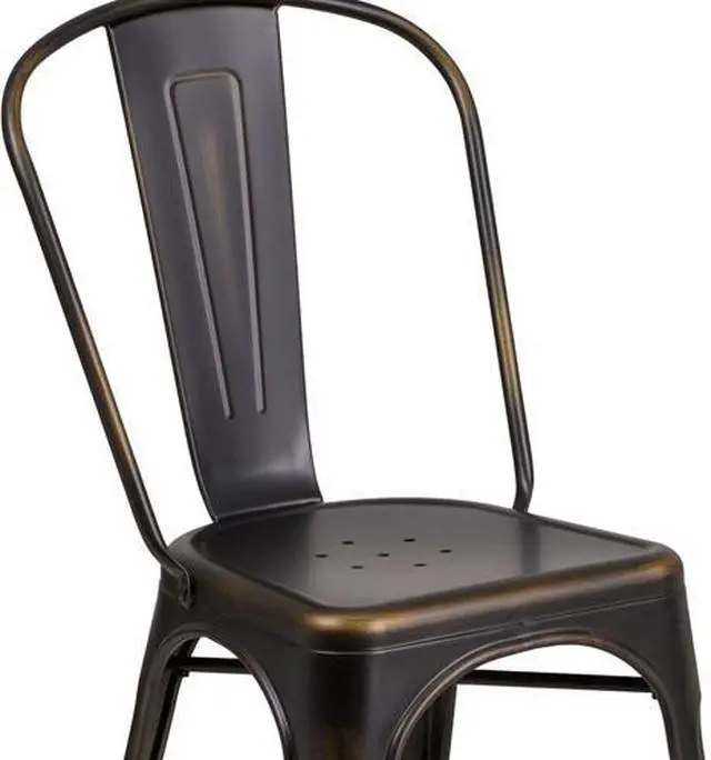 Alt view image 3 of 20 - Flash Furniture Distressed Metal Indoor Stackable Chair, Copper