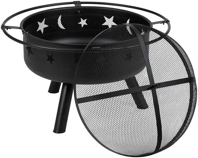 Alt view image 20 of 20 - 29" Round Wood Burning Firepit with Mesh Spark Screen