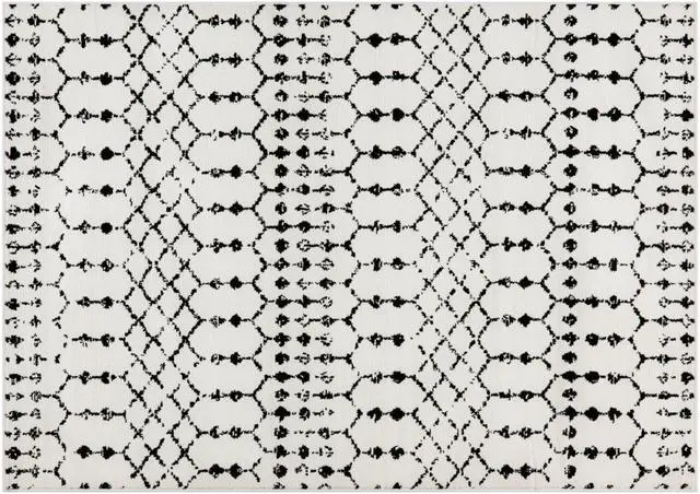 Alt view image 15 of 17 - Geometric Bohemian Low Pile Rug - 5' x 7' - Ivory/Black