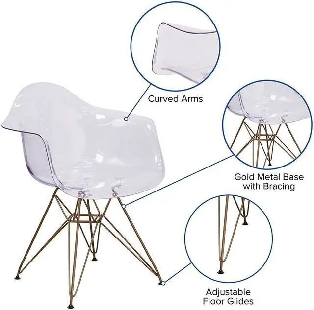 Alt view image 12 of 20 - Alonza Series Transparent Side Chair with Gold Base
