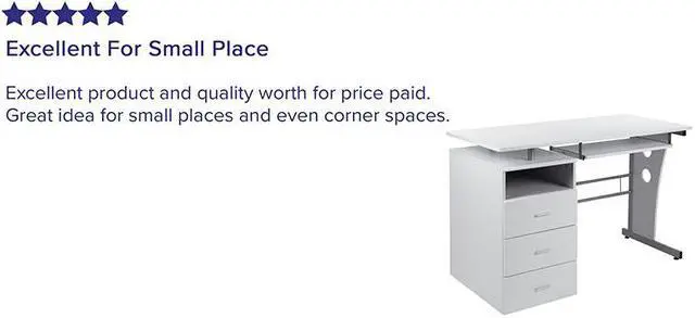 Alt view image 12 of 20 - White Desk with Three Drawer Pedestal and Pull-Out Keyboard Tray