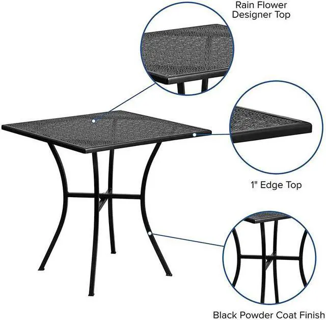 Alt view image 10 of 20 - Commercial Grade 28" Square Black Indoor-Outdoor Steel Patio Table