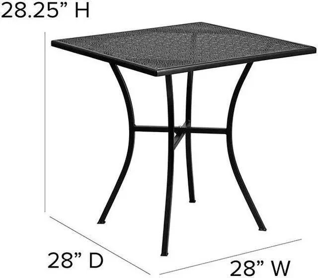 Alt view image 11 of 20 - Commercial Grade 28" Square Black Indoor-Outdoor Steel Patio Table