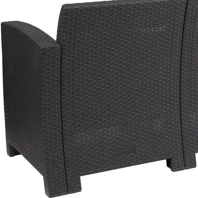 Alt view image 10 of 20 - Dark Gray Faux Rattan Sofa with All-Weather Light Gray Cushions