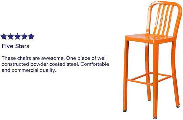 Alt view image 3 of 20 - Commercial Grade 30" High Orange Metal Indoor-Outdoor Barstool with Vertical Slat Back