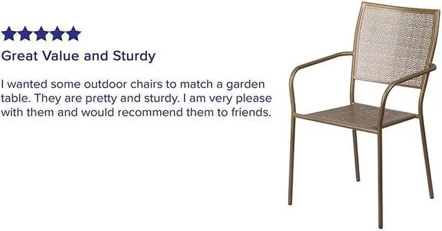 Alt view image 5 of 20 - Flash Furniture Gold Indoor-Outdoor Steel Patio Arm Chair with Square Back [CO-2-GD-GG] CO2GD