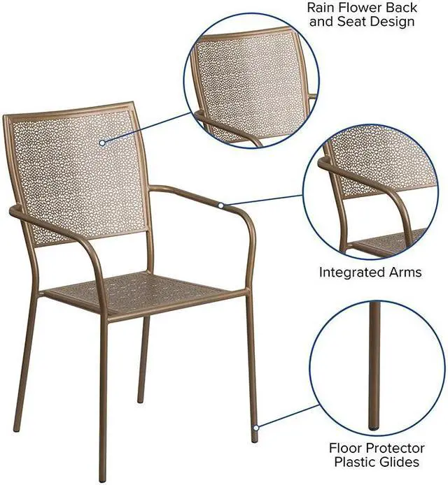 Alt view image 6 of 20 - Flash Furniture Gold Indoor-Outdoor Steel Patio Arm Chair with Square Back [CO-2-GD-GG] CO2GD