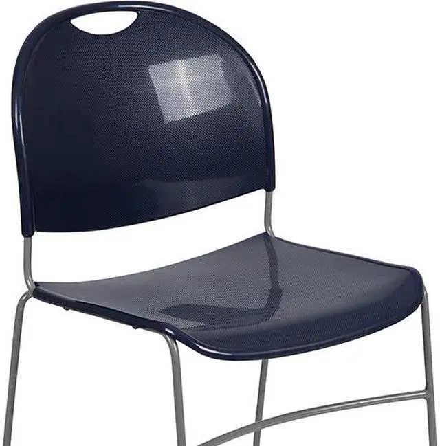 Alt view image 9 of 20 - HERCULES Series 880 lb. Capacity Navy Ultra-Compact Stack Chair with Silver Powder Coated Frame