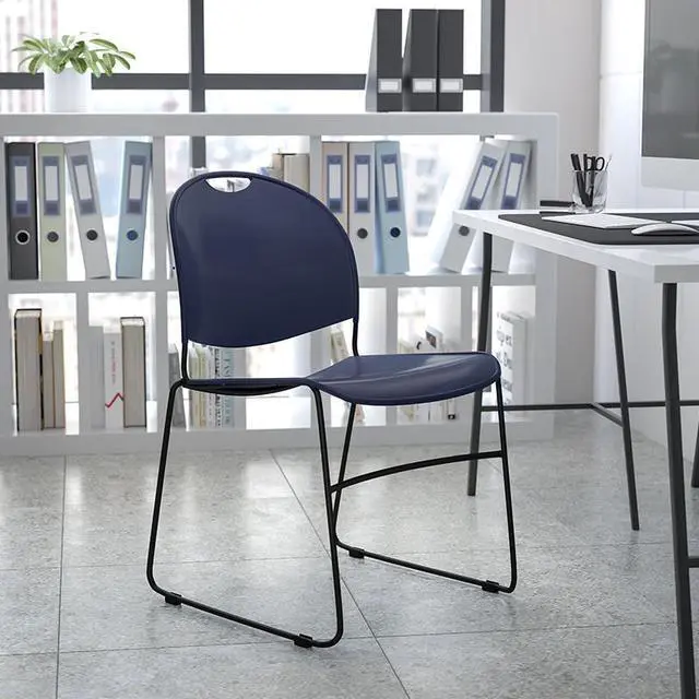 Alt view image 8 of 20 - HERCULES Series 880 lb. Capacity Navy Ultra-Compact Stack Chair with Silver Powder Coated Frame