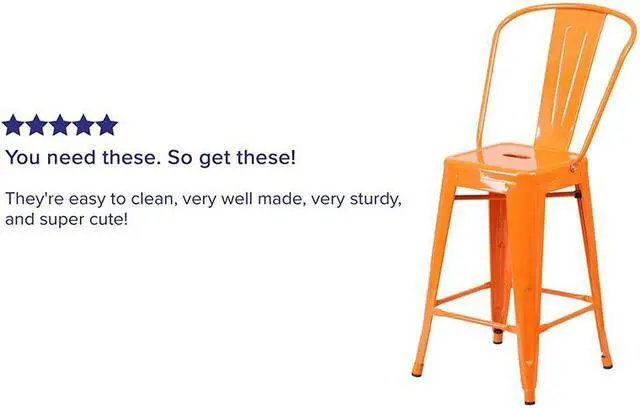 Alt view image 8 of 19 - Commercial Grade 24" High Orange Metal Indoor-Outdoor Counter Height Stool with Removable Back