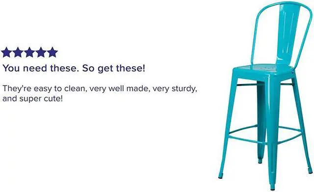 Alt view image 13 of 20 - Commercial Grade 30" High Crystal Teal-Blue Metal Indoor-Outdoor Barstool with Back