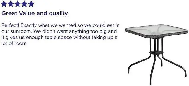 Alt view image 8 of 20 - 28'' Square Tempered Glass Metal Table with Gray Rattan Edging