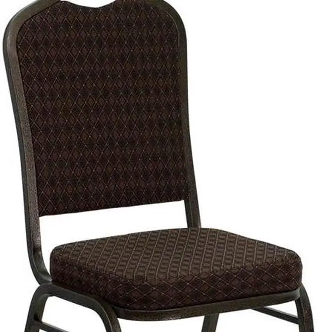 Alt view image 20 of 20 - HERCULES Series Crown Back Stacking Banquet Chair in Brown Patterned Fabric - Gold Vein Frame