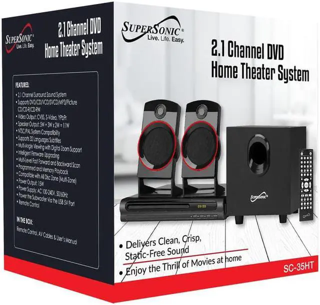 Alt view image 13 of 20 - Supersonic SC-35HT 2.1 Channel DVD Home Theater System, Bluetooth, HDMI, DVD/CD/VCD/SVCD/MP3 Playback