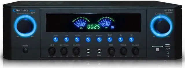 Alt view image 8 of 11 - Technical Pro 1000 Watts Professional Bluetooth Receiver with USB & SD Card Inputs, 2 Mic Inputs, Recorder, SD/USB Inputs, Wireless Remote