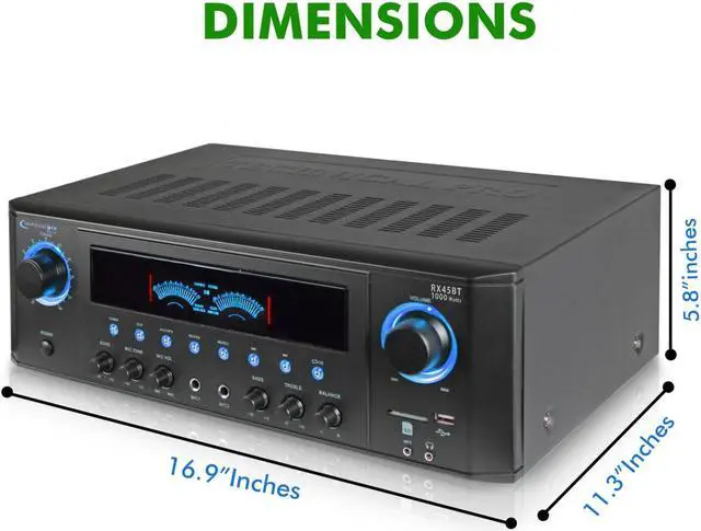 Alt view image 9 of 11 - Technical Pro 1000 Watts Professional Bluetooth Receiver with USB & SD Card Inputs, 2 Mic Inputs, Recorder, SD/USB Inputs, Wireless Remote