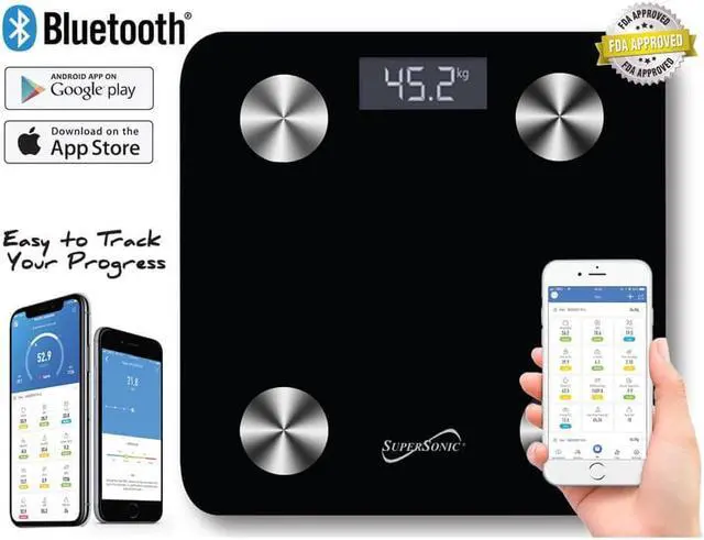 Alt view image 6 of 6 - Supersonic Bluetooth Fitness Weight Smart Scale Tracker Body Composition Analyzer SC-851BTS
