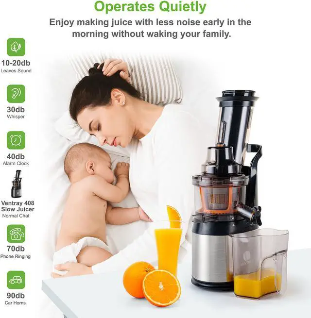 Alt view image 3 of 7 - Ventray Slow Press Masticating Juicer,Easy to Clean,BPA Free,Vegetable,Fruits Juice,Compact,Black