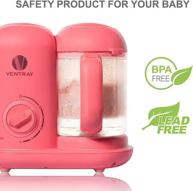 Alt view image 6 of 6 - Ventray Baby Food Maker, All-In-one Baby Food Processor, Pink