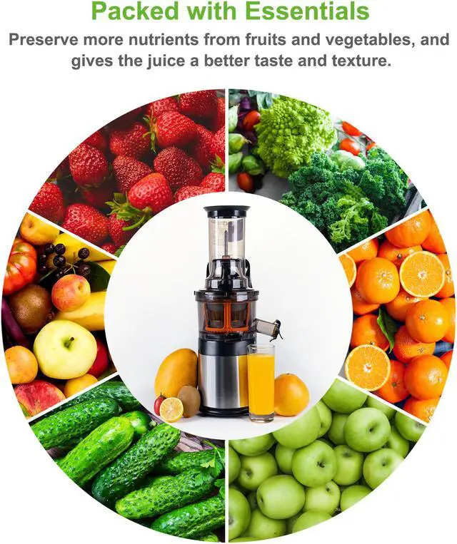 Alt view image 2 of 7 - Ventray Slow Press Masticating Juicer,Easy to Clean,BPA Free,Vegetable,Fruits Juice,Compact,Black