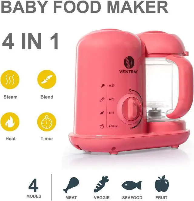 Alt view image 5 of 6 - Ventray Baby Food Maker, All-In-one Baby Food Processor, Pink