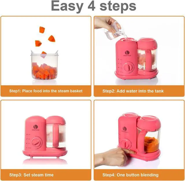 Alt view image 3 of 6 - Ventray Baby Food Maker, All-In-one Baby Food Processor, Pink