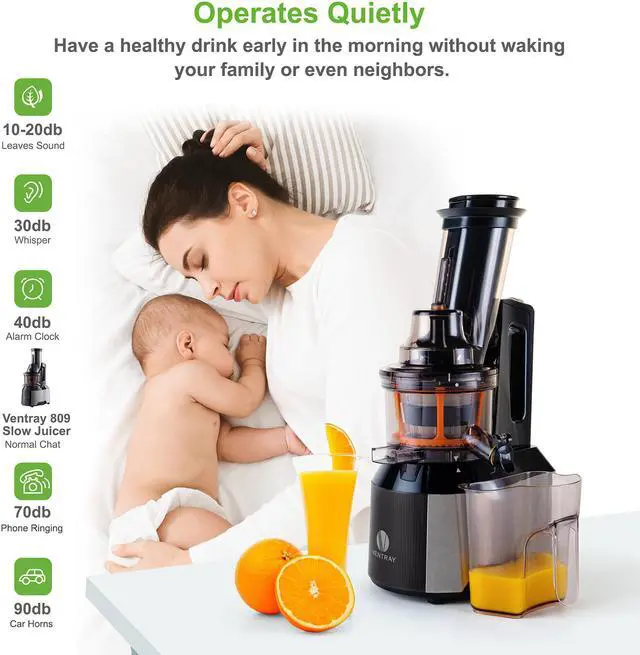 Alt view image 3 of 7 - Ventray Big Feeding Mouth,Large Chute,Masticating Juicer,BPA Free,Juice Extractor,Vertical High Juice Yield, Recipe,Brush,Juice Jars,Black