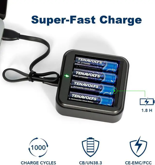 Alt view image 5 of 7 - TENAVOLTS Rechargeable AA Lithium Battery, Pre-Charged Batteries with Ultra Long Service Life, 1.5V Constant Voltage Output, 1.8H Fast Charge, 2775mWh High Capacity, 1000 Cycles, USB Charger, 4 Counts
