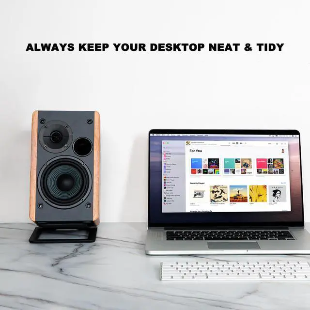 Alt view image 4 of 8 - Ventray 7" Desktop Speaker Stands for Midsize Bookshelf Computer Speakers, Studio Monitor Vibration Damping Tilted Tabletop Speaker Stands, Black - Pair