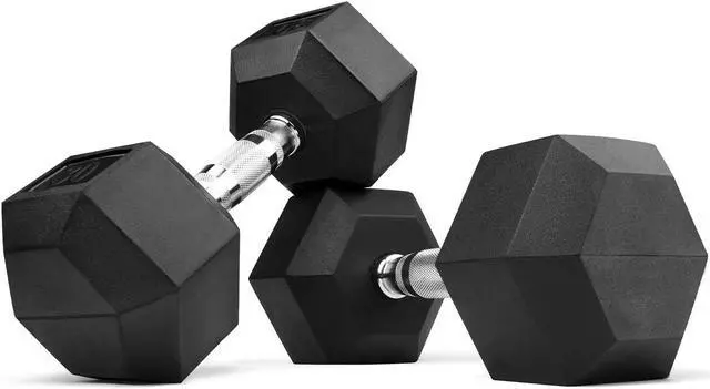Alt view image 2 of 7 - VENTRAY HOME Rubber Encased Hex Dumbbell - 30LB, Non-Slip, Hexagon Shape, Ergonomic Hand Weights for Muscle, Exercise, Strength, Weight Loss - Black