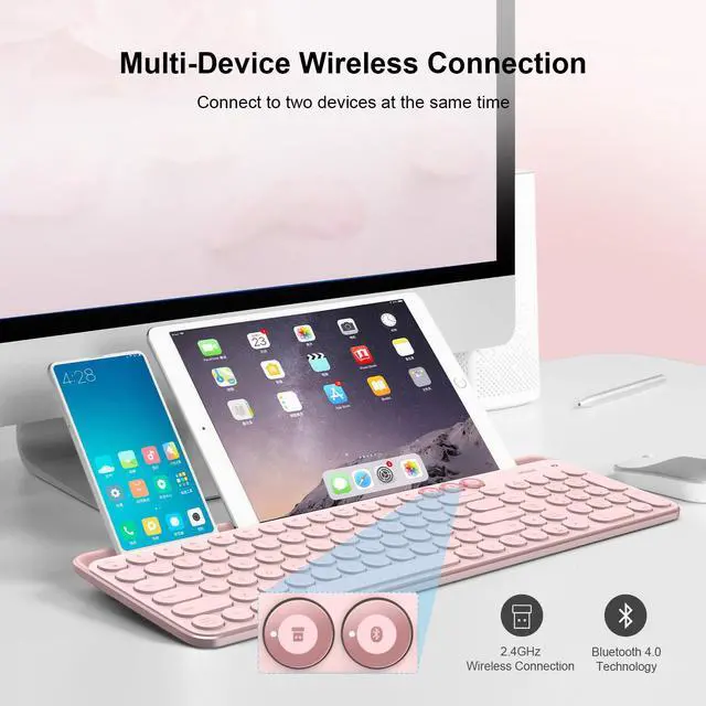 Alt view image 6 of 7 - MIIIW XIAOMI K02 Dual-Mode Wireless Bluetooth Keyboard, Sakura Pink