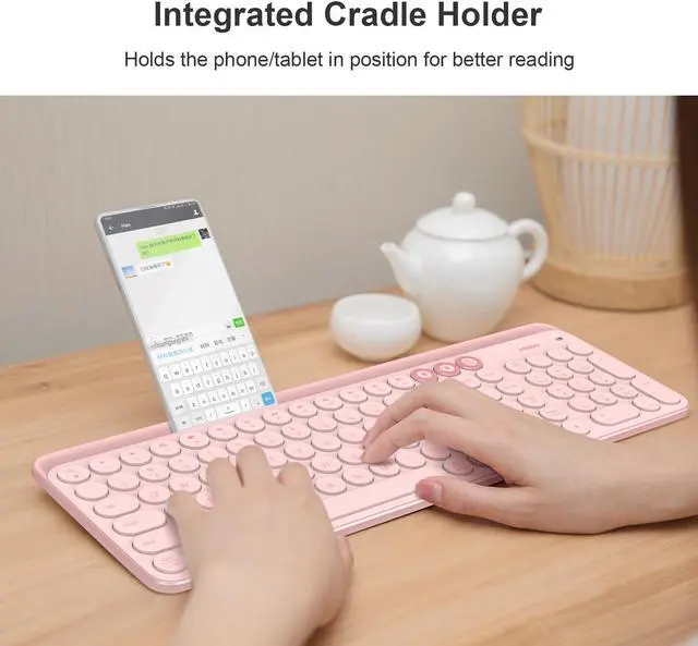 Alt view image 4 of 7 - MIIIW XIAOMI K02 Dual-Mode Wireless Bluetooth Keyboard, Sakura Pink