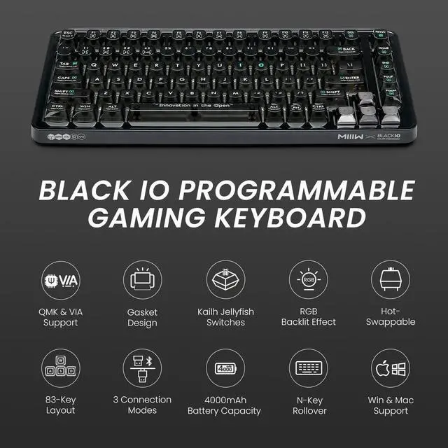 Alt view image 4 of 7 - MIIIW XIAOMI BLACK IO 83 Keys Custom Mechanical Gaming Keyboard, Space Silver