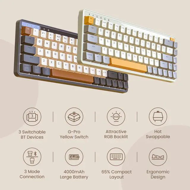 Alt view image 7 of 7 - MIIIW XIAOMI Z680 68 Keys 65% Mechanical Keyboard Gateron G Pro Yellow Switches, Autumn
