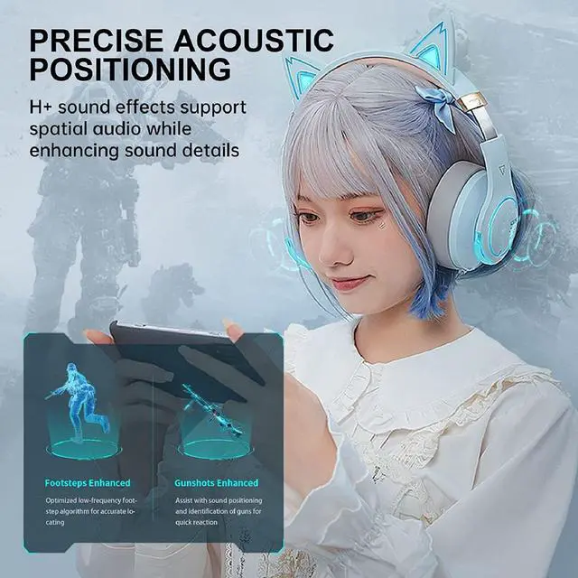 Alt view image 3 of 7 - Edifier G5BT CAT Wireless Bluetooth Wired Cat Ear Gaming Headset with Mic (Sky Blue)