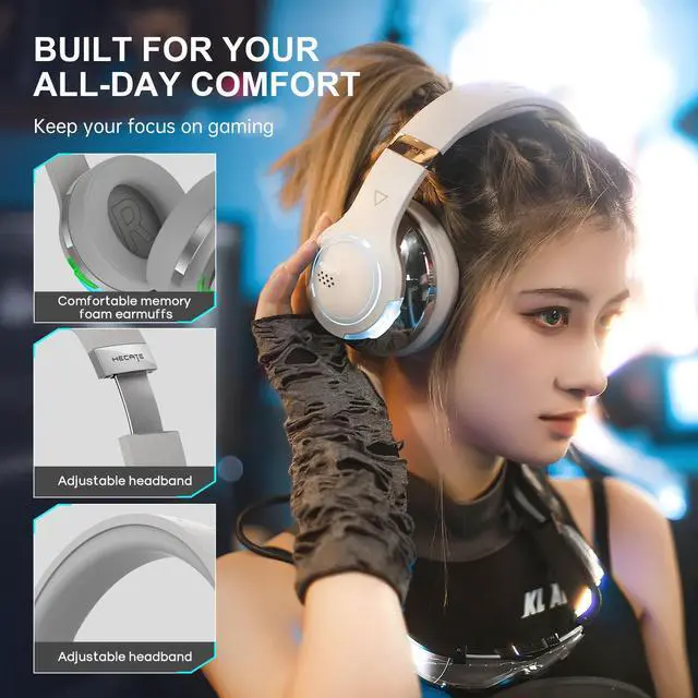 Alt view image 7 of 7 - Edifier G5BT Bluetooth Gaming Headset, Over Ear Wired Headphones with Mic (Grey)